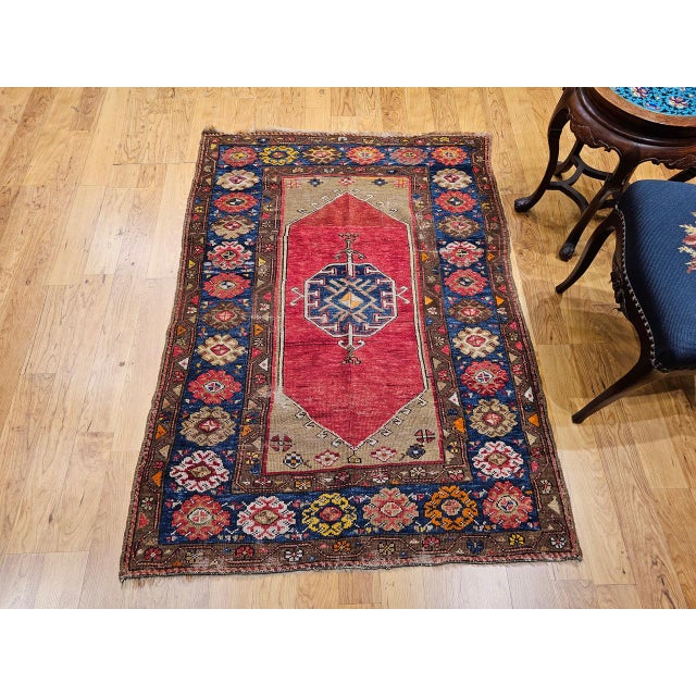 19th Century Handwoven Anatolian Village Area Rug, Wool, Vegetable Dyed, 4' x 5' For Sale - Image 9 of 18
