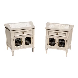 1950s Vintage French Provincial Marble Top Nightstands - a Pair For Sale
