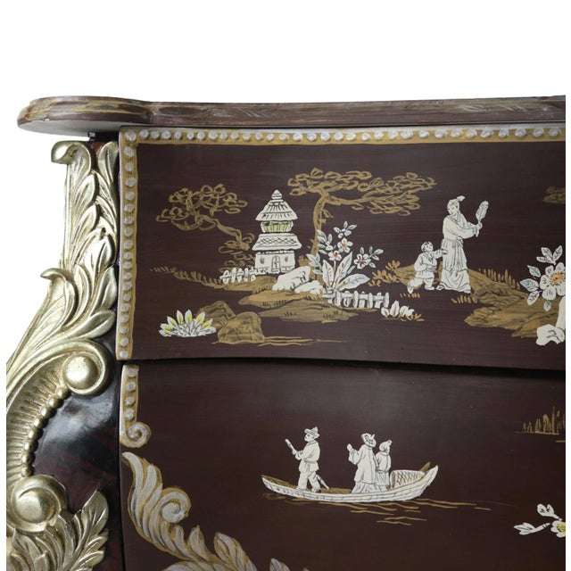 Wood French Louis XV Style Convex Chinoiserie Painted Chest of Drawers For Sale - Image 7 of 12