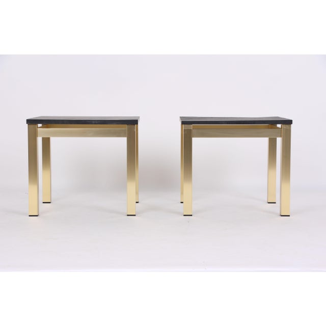 Coffee Tables in Brass-Plated Metal with Black Slate Tops, 1970s, Set of 2 For Sale - Image 9 of 9