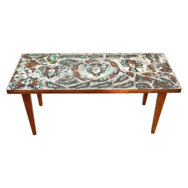 Mid-Century Modern Mosaic Agate Coffee Table – Walnut Frame, Natural Stone Top For Sale - Image 10 of 11
