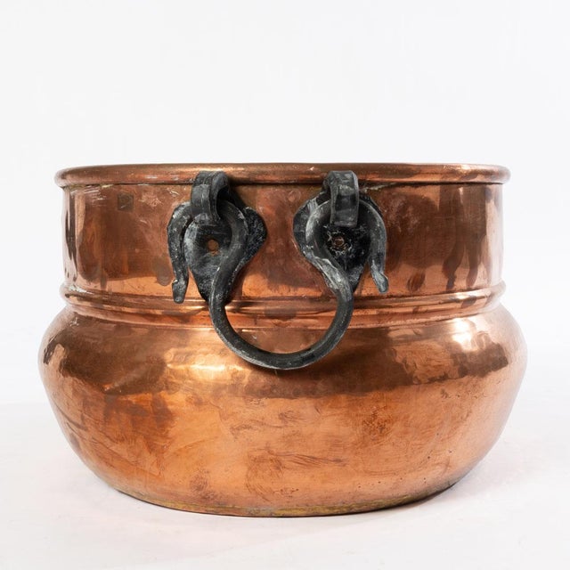 Farmhouse Antique Hand Wrought Copper Jardiniere With Iron Handles For Sale - Image 3 of 8