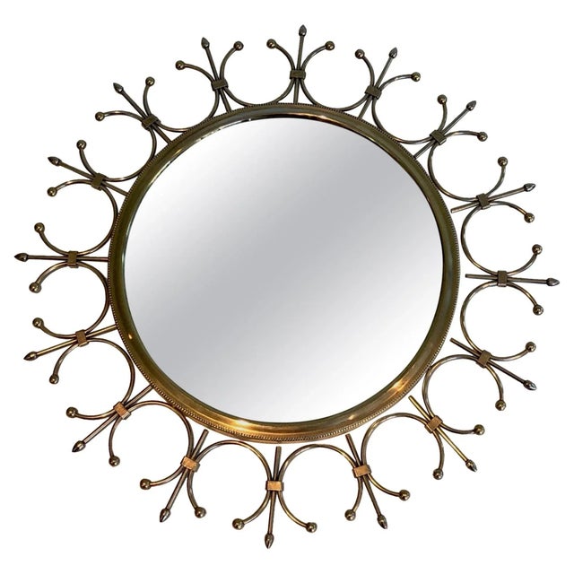 Circa 1970 French Brass and Brushed Steel Sunburst Mirror For Sale - Image 13 of 13