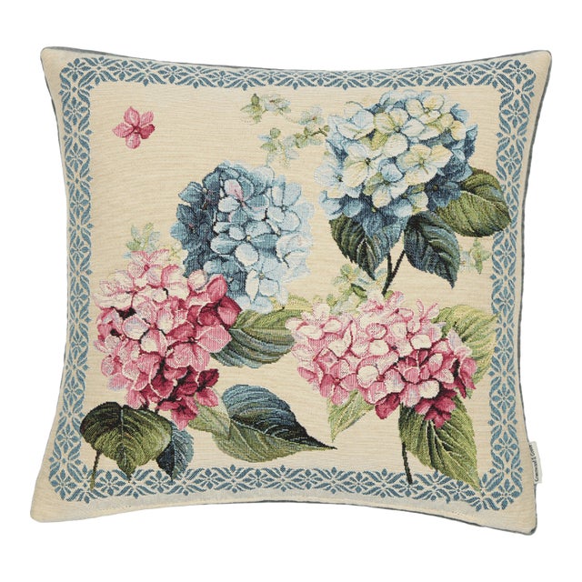 Hydrangeas Dreams Woven Cushion With Feather Filler - 42x42cm (17"x17") For Sale