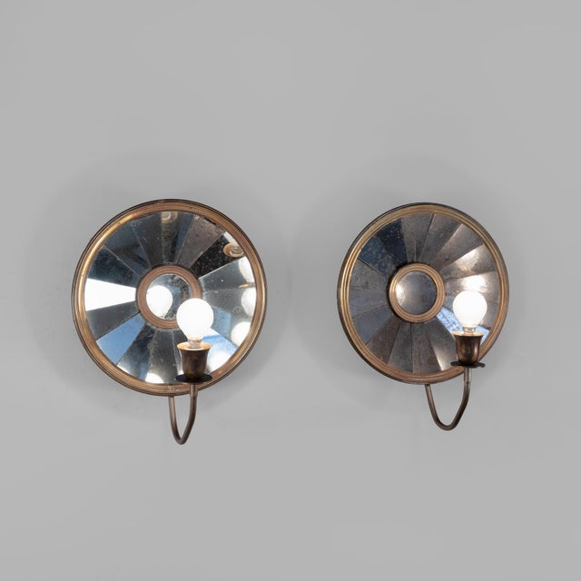 Vintage Art Deco Round Mirrored Wall Lights, Set of 2 For Sale - Image 14 of 14