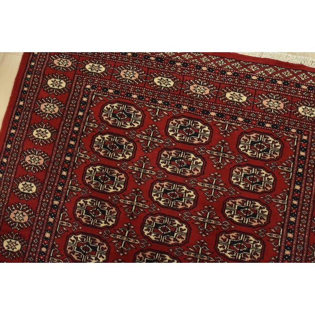 Bokhara Rug 4’1” X 6’5” Red Wool Tribal Hand-Knotted Oriental Carpet For Sale In Philadelphia - Image 6 of 12