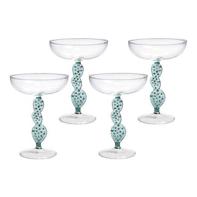 Climbing Cacti Cactus Tequila Cocktail Glasses, Set of 4- Teal Green For Sale