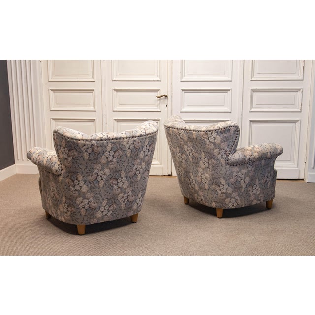 Vintage Danish Wingback Chairs with Jacquard Fabric, 1940s, Set of 2 For Sale - Image 6 of 16