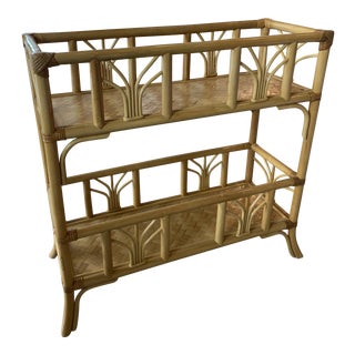 Vintage Rattan Bamboo Plant Stand Shelf Console Table For Sale