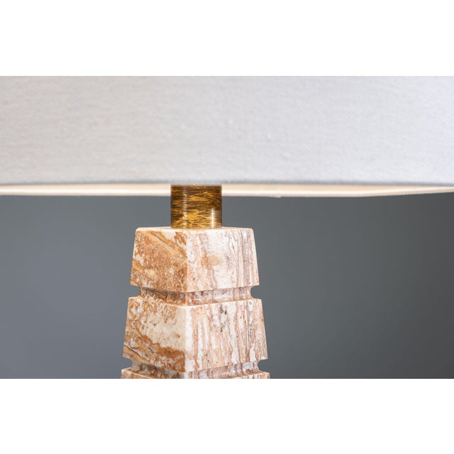 Geometric Pyramid Table Lamp in Travertine-Onyx, 1970s For Sale - Image 9 of 15