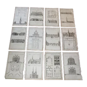 Authentic Antique 18th C. Architectural Facades Imperial Folio Copperplate Engravings- -- Set of 12