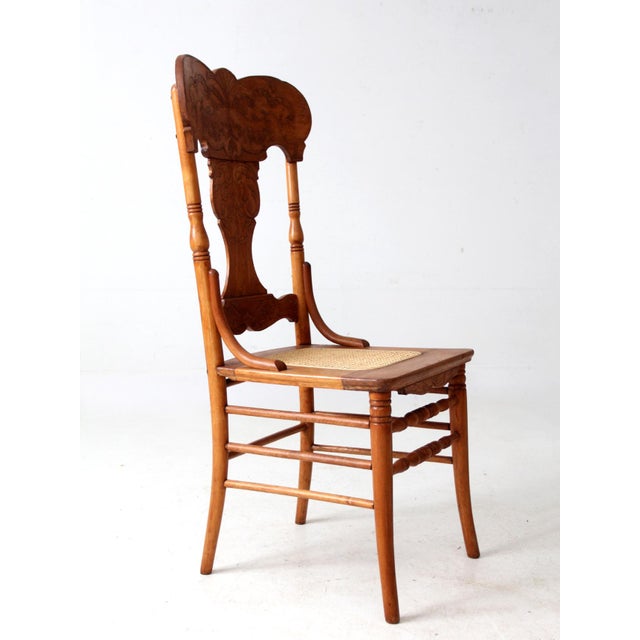 Antique Victorian Press Back Oak Chair With Cane Seat For Sale - Image 15 of 15