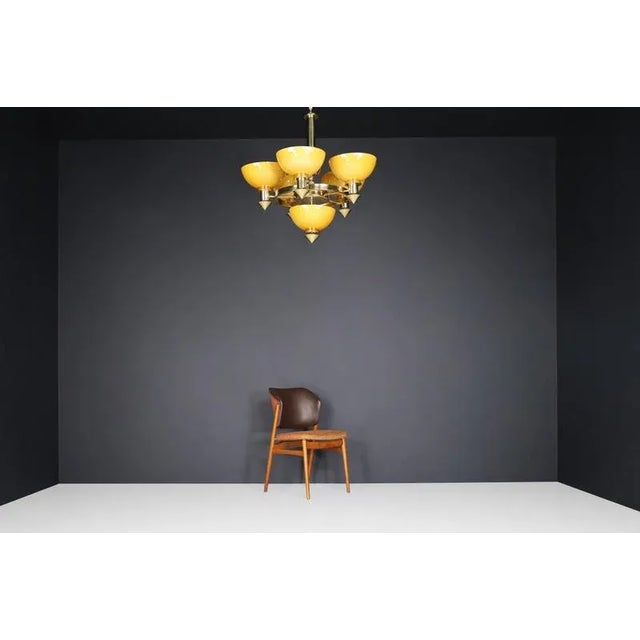 Sculptural Italian Chandelier in Brass & Amber-Gold Opaline Glass, 1970s For Sale - Image 18 of 18