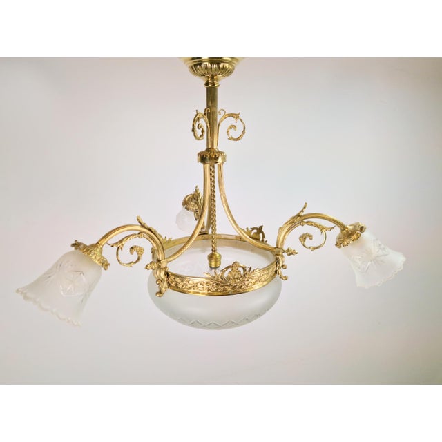 Antique Art Deco Glass and Bronze Chandelier, France, 1930s For Sale - Image 10 of 14