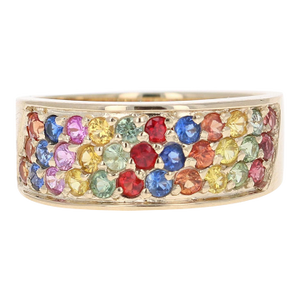 1.95 Carat Multi Color Sapphire 14 Karat Yellow Gold Band, Size 7