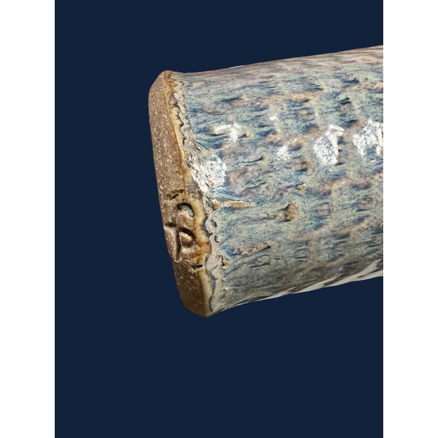 Ceramic Brad Tucker Studio Pottery Basket Vase North Carolina Blue Brown Textured Glaze For Sale - Image 7 of 10