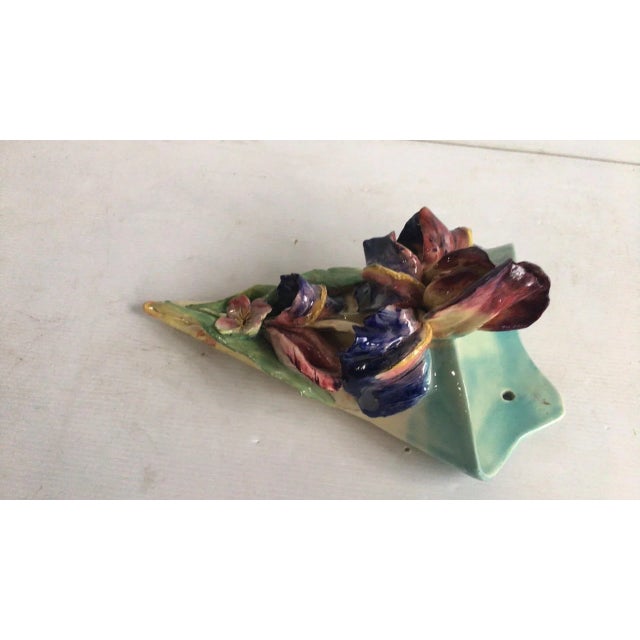 Late 19th Century Late 19th Century Longchamp French Majolica Iris Wall Pocket For Sale - Image 5 of 9