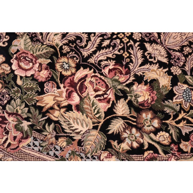 Shabby Chic Art Nouveau 1990's Pak-Persian Black/Gold Wool Round Rug- 6'8'' X 6'10'' For Sale - Image 3 of 9