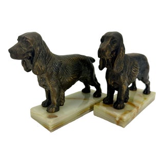 Pair of Mid Century Modern Dog Book Ends on Onyx Bases For Sale