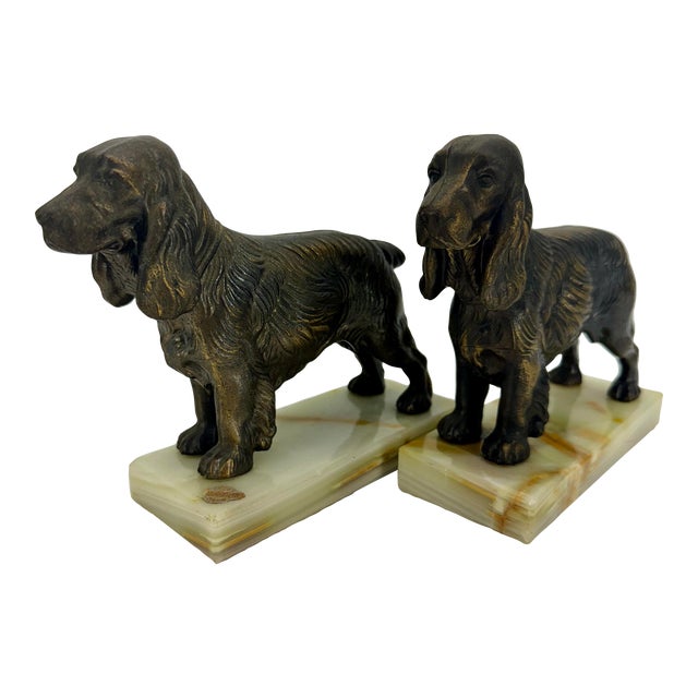 Pair of Mid Century Modern Dog Book Ends on Onyx Bases For Sale