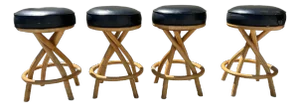 Mid Century Namboo Swivel Spiral Leg Bar Stools - Set of 4