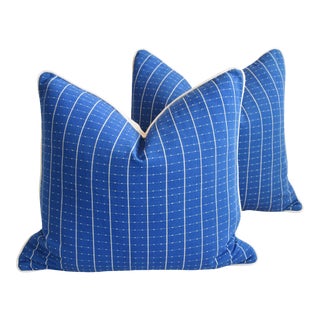 Coastal Blue/White Nautical Feather/Down Pillows 22"x 20" - Pair For Sale