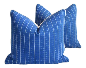Coastal Blue/White Nautical Feather/Down Pillows 22"x 20" - Pair