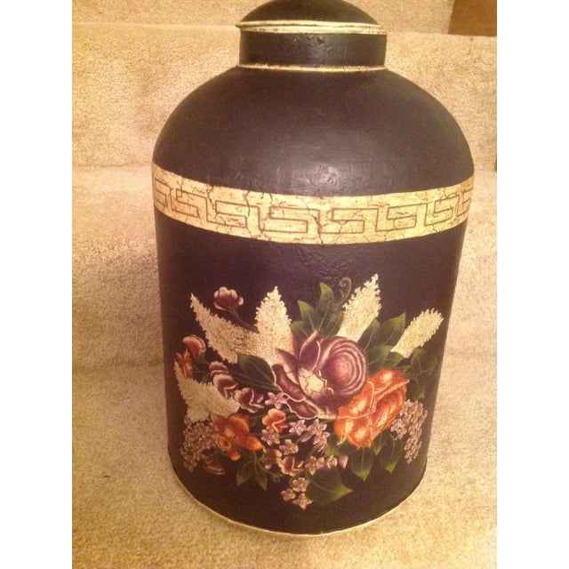 Black English Black Floral Design Tea Caddy For Sale - Image 8 of 13
