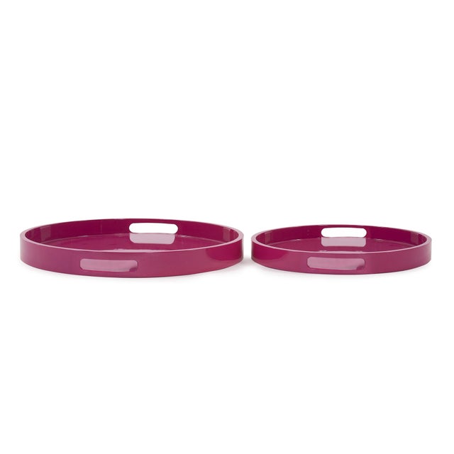 Contemporary Saint Tropez Round Tray Set of 2 - Fuchsia For Sale - Image 3 of 10