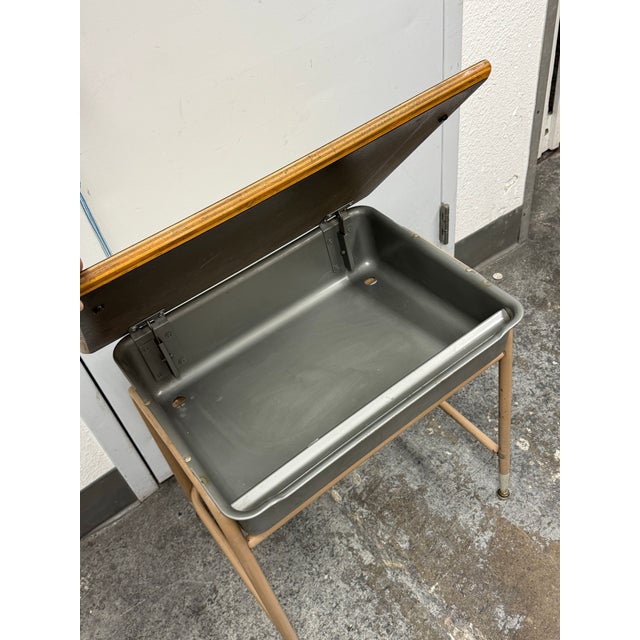 Lift-Top Metal + Wood School Desk, Mid 20th Century For Sale - Image 12 of 12