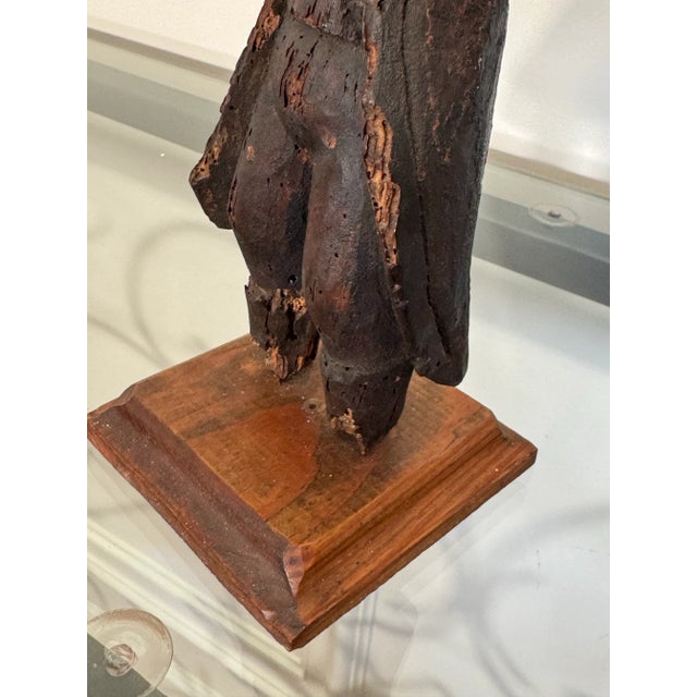 Antique Spanish Revival Santos Religious Relic Solid Wood Tabletop Figure For Sale - Image 12 of 12