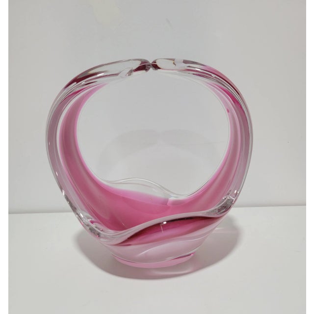 Swedish Modern Glass basket manufactured by Flygfors, designed by Paul Kedelv. A mixture of rose and white hues cased in...