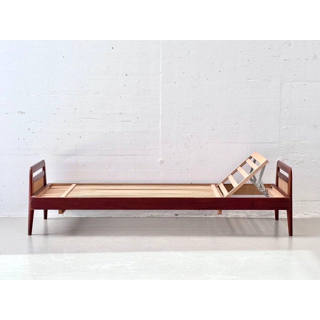Mid-Century Modern Swiss Form Teak Bed with Rattan Weave, Switzerland, 1950s For Sale - Image 3 of 17