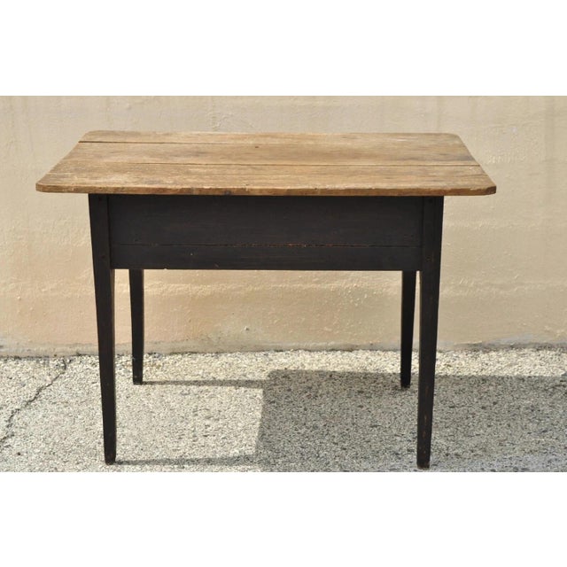 Antique French Country Primitive Black Distress Painted 1 Drawer Desk Work Table For Sale - Image 10 of 12