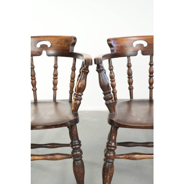 Antique English Wooden Captain Chairs, Late 19th Century, Set of 4 For Sale - Image 15 of 18