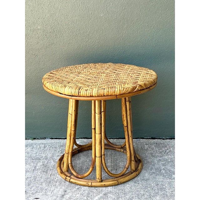Camel Vintage Woven Rattan Accent Table For Sale - Image 8 of 12