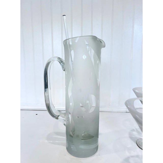 Memphis Group Vintage Memphis Design Cocktail Pitcher Set: Frosted Glass Barware With Stirrer For Sale - Image 4 of 10