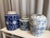 Vintage 1980s blue and white Export mismatched set of three vases. Hand painted with botanical motif. Ideal for flower...