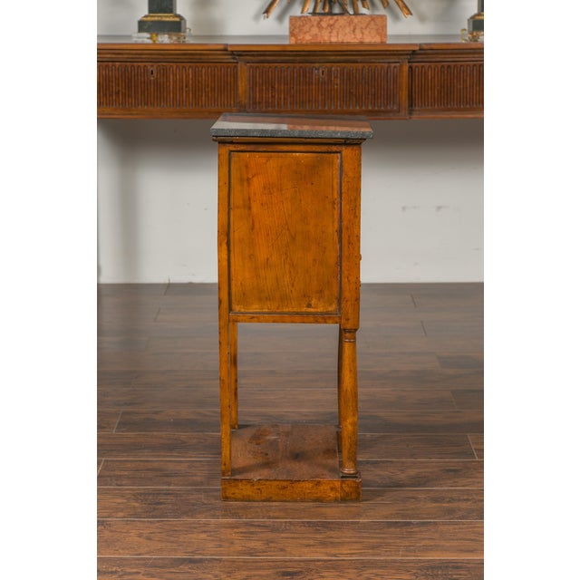 French French 1870s Napoleon III Walnut Bedside Table with Stone Top and Tambour Door For Sale - Image 3 of 12