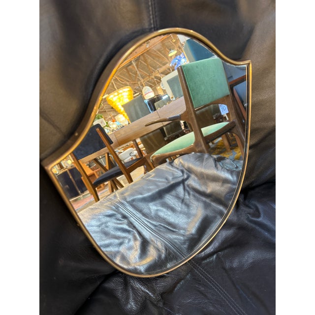 Italian Small Italian Shield Mirror With Brass Trim, 1950s For Sale - Image 3 of 5
