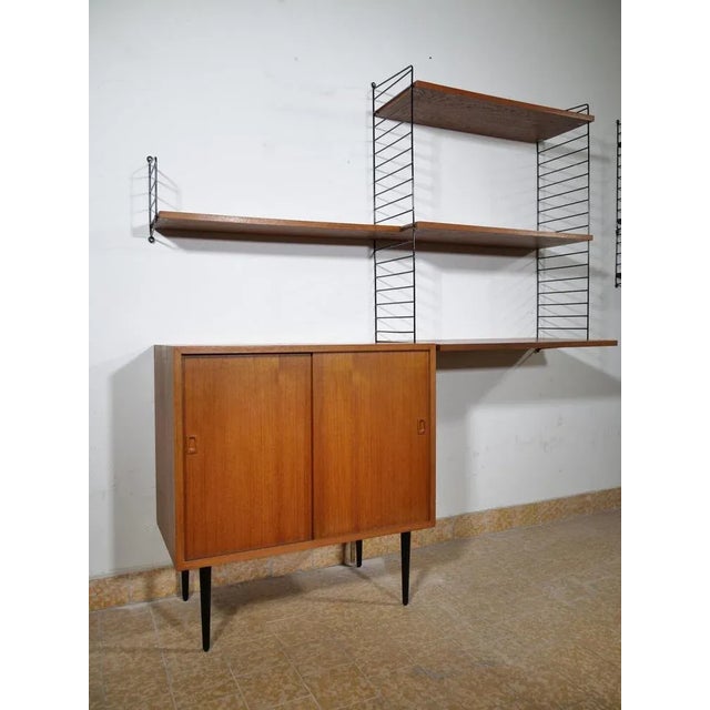 Wood Nisse String Wall Shelf with Sideboard Made of Nut Wood by Kajsa & Nils Strinning, 1960 from String, Set of 8 For Sale - Image 7 of 13