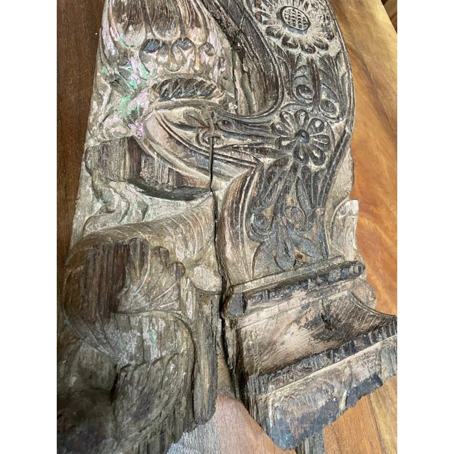Vintage Hand Carved Corbel Whitewash Wooden Architectural Corbel Bracket For Sale - Image 4 of 5