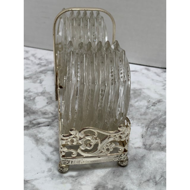 1950s Vintage Midcentury Glass Coasters & Silver Holder-Set of Twelve For Sale - Image 5 of 9