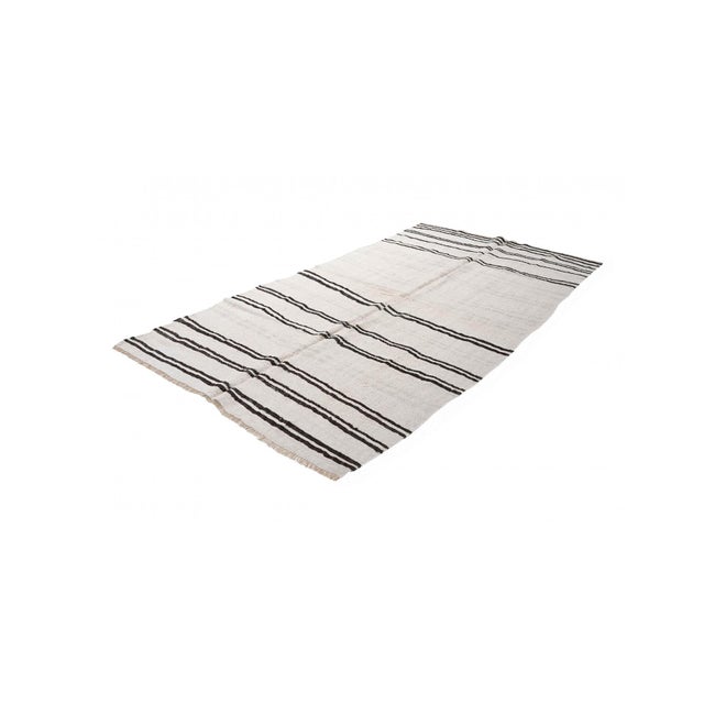 Mid-Century Modern Black White Striped Hemp Kilim Rug - 6`1" X 10`0" For Sale - Image 3 of 6