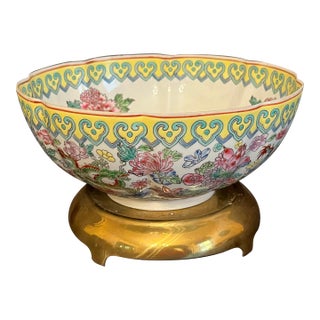Early 20th Century Famille Rose Eggshell Porcelain Bowl With Brass Stand For Sale