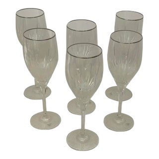 Set of 6 Mikasa “Arctic Lights” Cut Crystal Wine Goblets With Platinum Rim For Sale