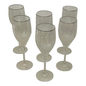 Set of 6 Mikasa “Arctic Lights” Cut Crystal Wine Goblets With Platinum Rim