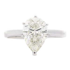 Gia Certified 3.40 I/Si2 Pear Cut Diamond Solitaire 18k White Gold Ring Size 8