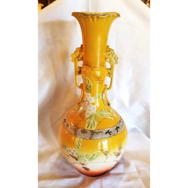 Mustard Antique Large Yellow Japanese Satsuma Vase For Sale - Image 8 of 8