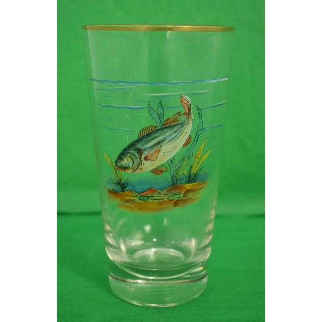 Vintage Mid-Century Hand-Painted 'Fish' High-Ball Glasses - Set of 4 For Sale - Image 4 of 6